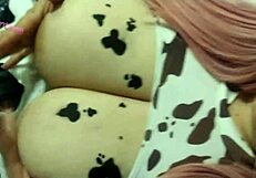 Cow bbw milf in cosplay sucks cock with cumshots on tits