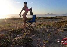 Brazilian pornstar Melody Antunes was naked on the beach having her natural tits and ass fucked