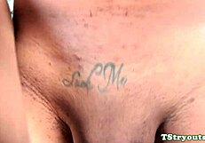Teen shemale gets naked and starts having a climax on camera