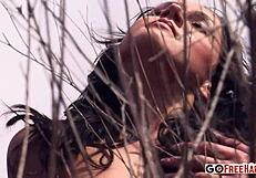 Does Katy tease her ass outdoors?