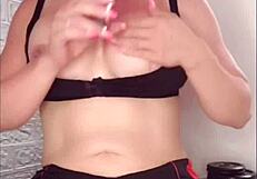 Does the athletic milf oil her body?