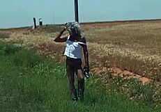 staci onit rides cowgirl in public outdoor setting