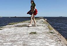 Naked Woman On The Dock!