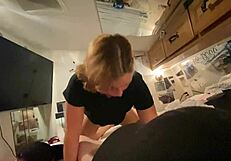 Blonde With Big Tits Sucks Cock While Fucking Machine Pounds Her