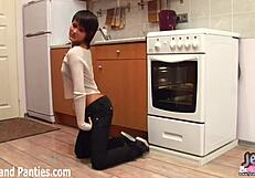 Emo tomboy teen peels off tight skinny jeans