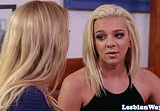 lesbian teen 18+ scissoring with busty stepmom in the bedroom