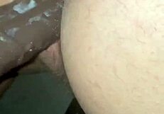 Wife uses big black toy on husband for creampie push