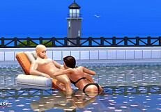 Jade Rosa in Sims 4 Pool Cumshot