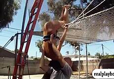 lovely badass babes, blonde and brunette, enjoyed swinging naked outdoors in this reality scene.