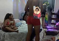 A balloon holding group sex with hidden cock