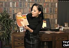 Brunette amateur is MOTORING THE CAR while talking about her dirty fantasies while wearing leather and stockings