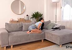 stuck4k friend is happy to see the help girl not being able to move