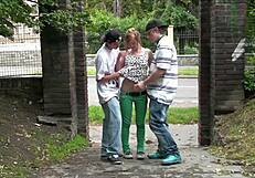 Aleksis Crystal, a stunning and pretty young lady known hy the stage name Anouk, comes through a group screwing in the center of the road, in public and involving oral sex with multiple studs