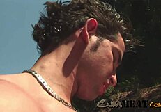 Two hot gay guys rocking their asses in nature, craving cum meat