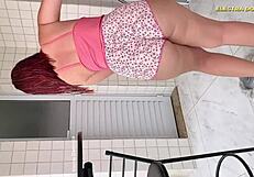 Latina redhead prostitute gives blowjob with big ass.