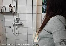 Fresh euro chick relaxes in the shower with a dildo