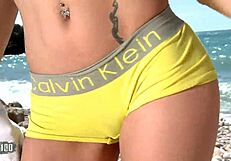 Pornstar Brunette Mya Lorenn Dances And Strips On Beach