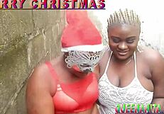 What happens when an african ebony and her friend get wet at a christmas farm party?