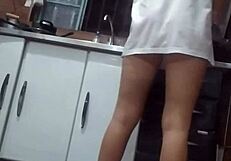 Hidden recording of stepmother without panties having sex