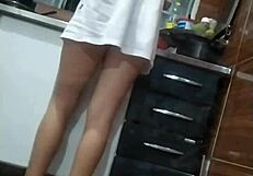 Hidden recording of stepmother without panties having sex