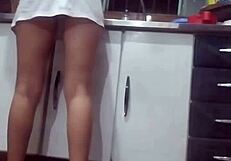 Hidden recording of stepmother without panties having sex