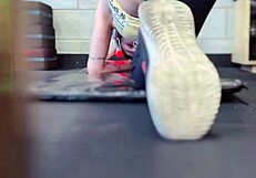 Training In Gym Gets Wet Dripping On Legs In Public