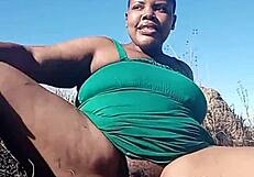 i'm in a public bush, teasing my clit and fat pussy