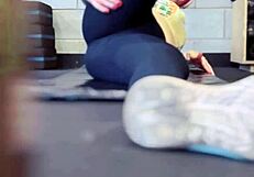 Training In Gym Gets Wet Dripping On Legs In Public