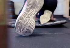 Training In Gym Gets Wet Dripping On Legs In Public