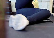 Training In Gym Gets Wet Dripping On Legs In Public