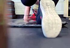 Training In Gym Gets Wet Dripping On Legs In Public