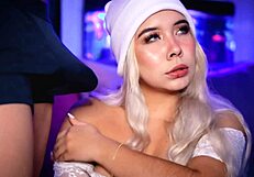 horny blonde teases her boyfriend's small cock through his boxers