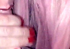 Whore's Mouth Fucked While Licking Balls Close Up