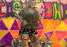 Sexy Punk Girl Sits And Bounces Deep In Outdoor Public Scene