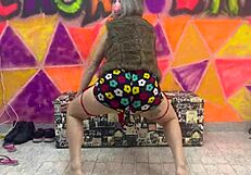 Sexy Punk Girl Sits And Bounces Deep In Outdoor Public Scene