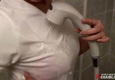 Boyish Japanese beauty feels intense wetness in masturbation