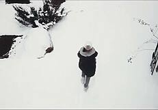 Couple licks pussy after cold snow play