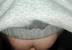 The milf with big dangling tits blows a cock