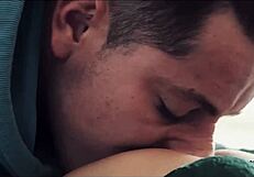 Couple licks pussy after cold snow play