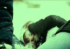 Couple licks pussy after cold snow play