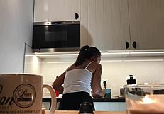 This time Sylvia is getting her nipples done in a home made kitchen video teaser