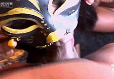 Choked and gagged on big black cock mask woman by KingCureTV