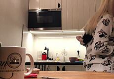 This time Sylvia is getting her nipples done in a home made kitchen video teaser