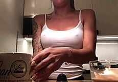 This time Sylvia is getting her nipples done in a home made kitchen video teaser