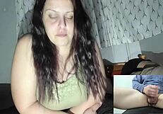 Naughty Wife with Big Tits Watches Random Guy Stroke Cock While Husband Rests Beside Her