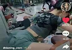 Asian girl stretches her ass in intense workout!