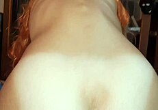 I fucked my redhead girl on her bed with strapon.