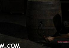 Lovable brunette sits on huge fake penis for masturbation