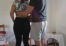 After six months, my latina neighbor finally gives in while folding clothes