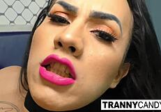 Trans Babe Puts Huge Dildo in Ass